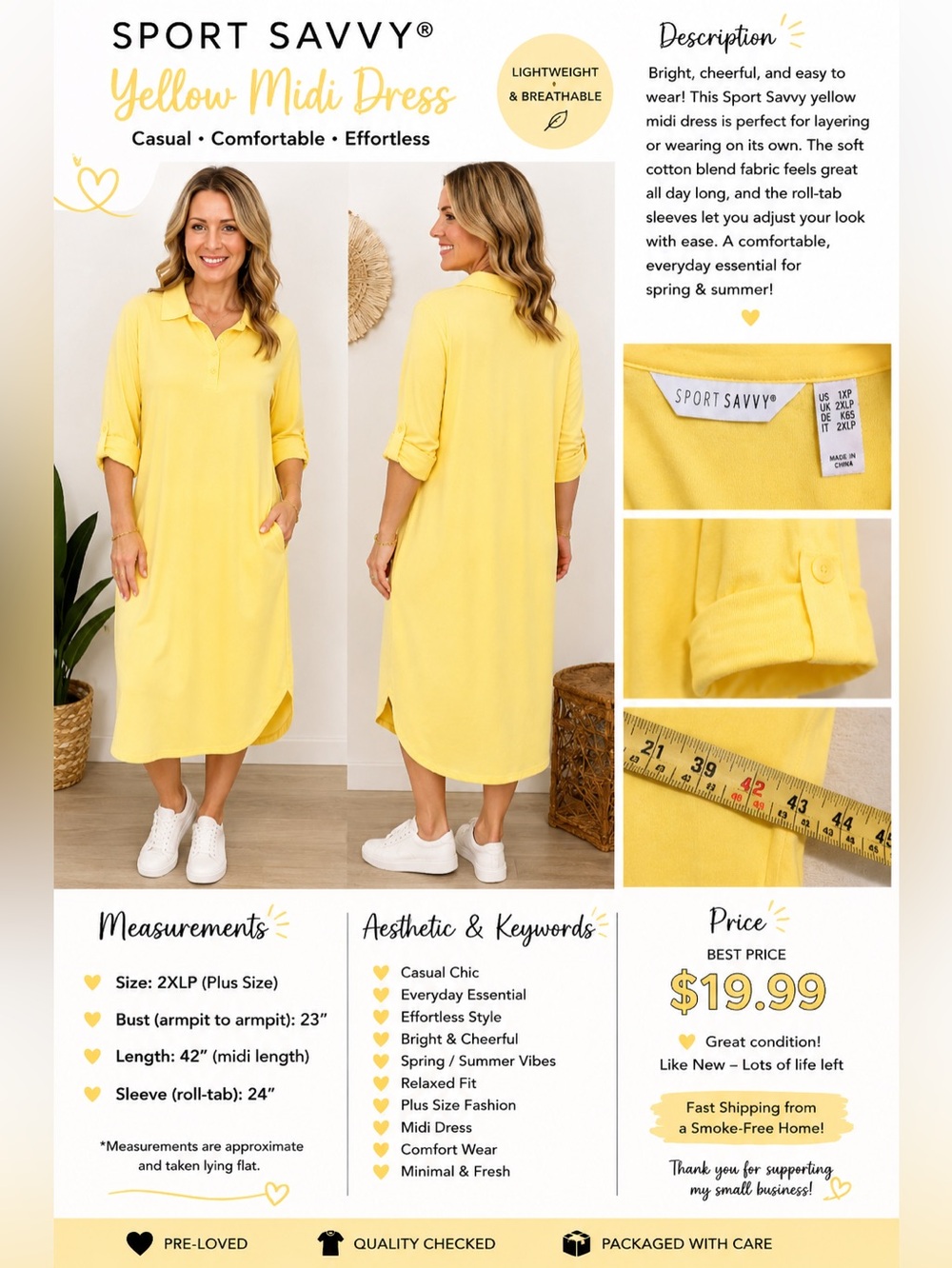 Sport Savvy Yellow Midi Dress - Women's Casual Shirt Dress